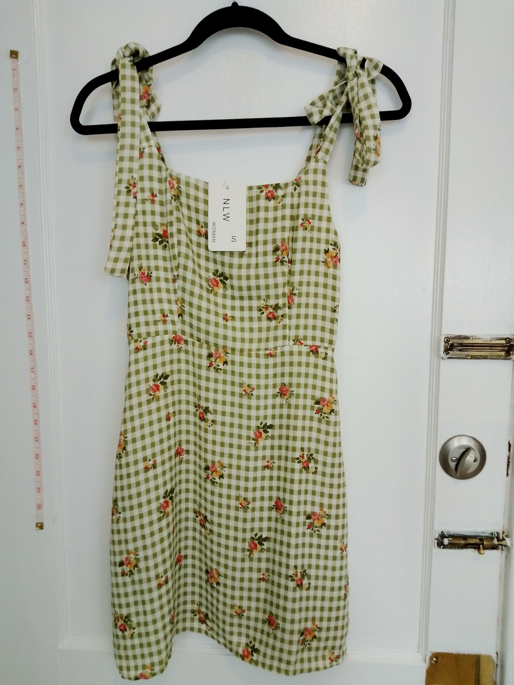 NLIW Green Gingham Floral Tie-Shoulder Sundress NEW WITH TAGS Small 0